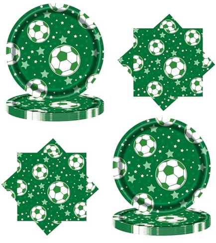 Xmokeds Fussball Deko Geburtstag Kinder für 20 Gäste - Servietten Fussball und Pappteller Kindergeburtstag, Fußball Deko Geburtstag Partygeschirr Set, Fußball Party Dekorationen für Mädchen Junge