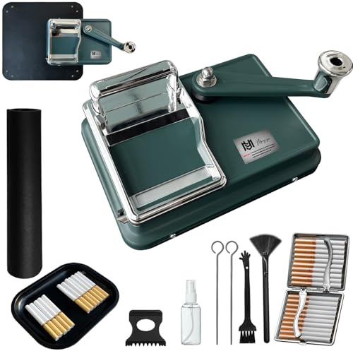 Machine à tuber les cigarettes manuelle 8 mm – Tubeuse cigarette en métal robuste avec accessoires, machine à tuber le tabac, tubeuse manuelle avec étui, plateau à tabac et kit complet (Vert)