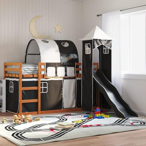 Gecheer Pine Wood Bunk Bed with Slide, Wax Brown Frame, Suitable for Children 6+, 90x200cm Mattress Size - Fun and Safe Sleeping Solution bed Model3284167
