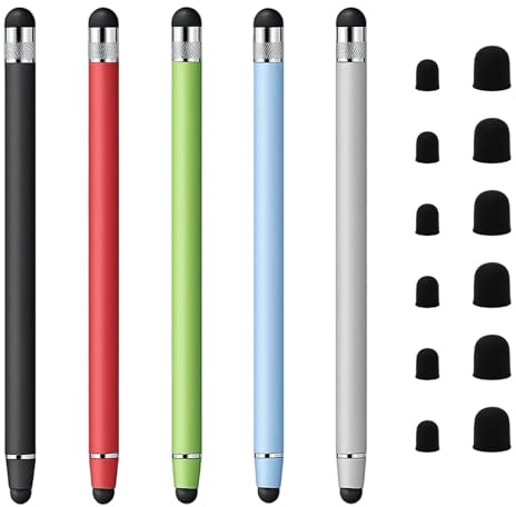 5 Pièces Stylet Tactile, 2 en 1 Universel Stylet pour Écrans Tactiles, Stylet Tablette très Sensible et de Haute Précision Compatible avec Samsung Smartphones Tablette Mi Galaxy