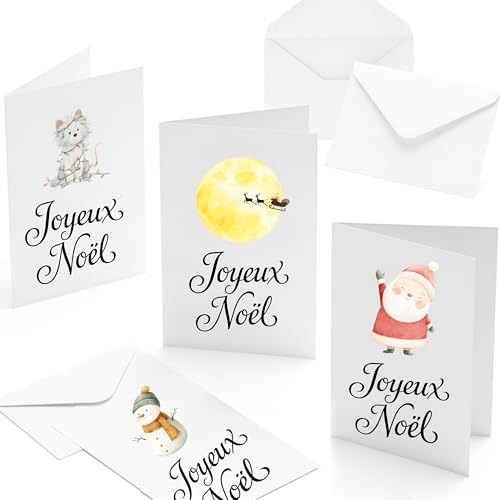 Bear and Bee Lot de 30 cartes de Noël en Français A6 avec Enveloppes Blanches - Cartes Festives pour les Vœux des Fêtes