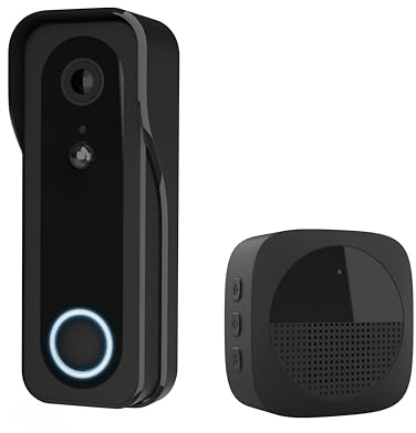 Trust Campanello Videocitofono senza Fili WiFi 2.4GHz con Chime, Video 3MP 2K HD, Audio Bidirezionale, Visione Notturna, Telecamera per Campanello con Ricevitore con 30 Campane, Impermeabile, Nero