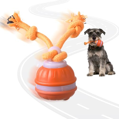 Supore Juguetes para Perros, Pelotas para Perros Interactivos, Juguetes Perro de Salto Automático, Inteligente Pelota Interactiva Perro con Cuerda para Pequeños y Medianos (Naranja)
