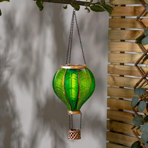 New Stunning Hanging Hot Air Balloon Solar Light – Colourful Flame Effect LEDs, Automatically Turns On at Dusk, Easy to Install Outdoor Garden Decoration-G05 (Green)