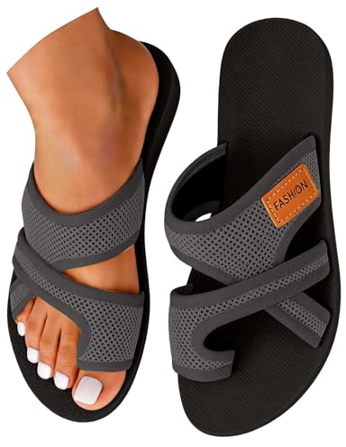 Bekväma ortopediska sandaler för kvinnor Hallux Valgus, platta tofflor, dam, sommar, lätta sandaler, mjuk, halkfri, andas, strandskor, pool, vardag, ledig