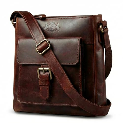 SID & VAIN kleine Schultertasche echt Leder - Handtasche Yale - Umhängetasche Damentasche mit Schultergurt - Ledertasche Damen braun handgefertigt