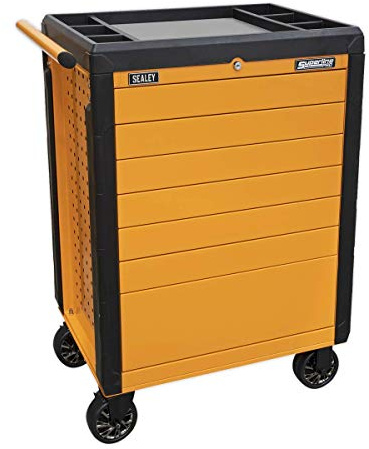 Sealey 7 Drawer Push-To-Open Rollcab/Tool Chest on Wheels - Orange - APPD7O