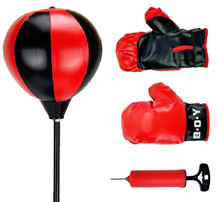 NUOBESTY Punchingball Boxen Set Handschuhen Standboxball Boxballset für Kinder mit Boxkugel Boxhandschuhen Handpumpe für Jungen Mädchen