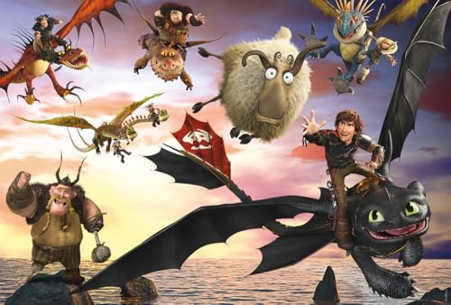 Schmidt Spiele 56547 Dragons, Drakryttare i aktion, 100 bitar barnpussel av graspapp, flerfärgad