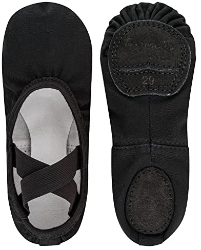 tanzmuster Ballettschuhe Mädchen und Damen - Bonnie - aus Baumwoll-Stretch - Größe 22-45 - Geteilte Ledersohle - Ballettschläppchen für Kinder und Erwachsene - Tanzschuhe fürs Ballett
