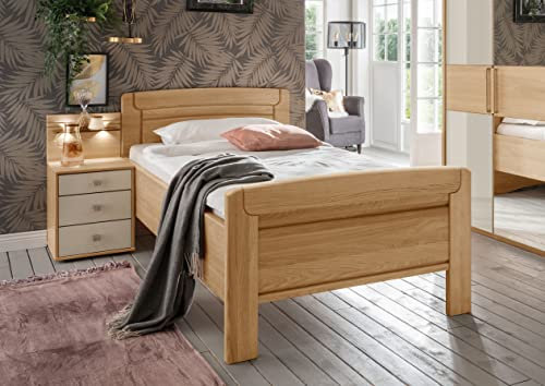 WIEMANN Kiruna Bett, Doppelbett, Bettgestell 200 x 220 cm, Eiche, Futonbett, Komforthöhe, Holz-Kopfteil
