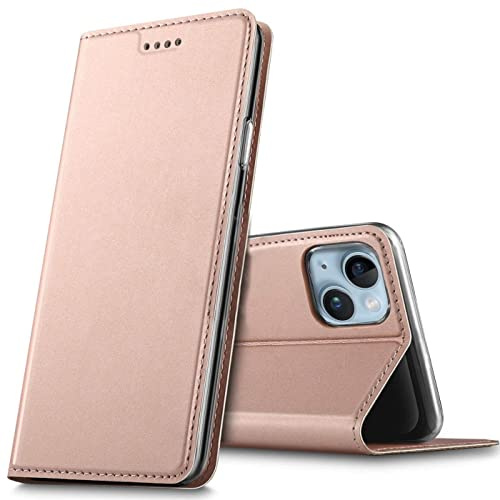 Verco Handyhülle für iPhone 14, Premium Handy Flip Cover für Apple iPhone 14 Hülle 6.1 Zoll [integr. Magnet] Book Case PU Leder Tasche, Rosegold