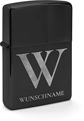 PhotoFancy - Zippo® mit Gravur selbst gestalten - Personalisiertes Zippo® mit eigenem Wunschtext oder Namen gravieren (Schwarz/Chrome) - Motiv: Initiale