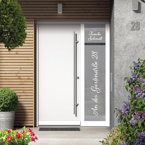 Wandtattoo Loft Sichtschutzfolie Tür mit Wunschtext, 2-teilig, personalisierte Fensterfolie für Ihren Eingangsbereich, Dekoration Eingangstür, Fensterdeko, Deko Haustür mit Hausnummer