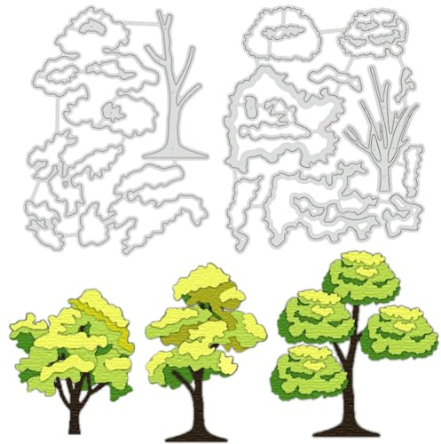BENECREAT Stanzformen Mit Baumsilhouette, 2 Stück Hintergrundschablonen Mit Mehrschichtigen Bäumen, Waldbaumschatten Dekorative Prägeschablonen Für Scrapbooking, Grußkartenherstellung