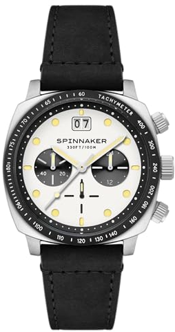 Spinnaker SP-5068 - Reloj cronógrafo para hombre de 42 mm con correa de cuero, Panda blanco, Correa