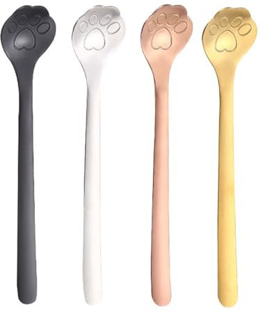 Zeayebsr 4 Piezas Cuchara De Café Cucharas de Café de Acero Inoxidable con Forma de Pata de Gato Cuchara de Postre Creativa para Té Leche Postre Batido，cucharillas cafe，cucharas de postre