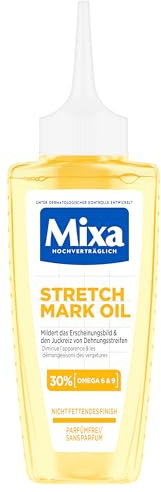 Mixa Stretch Mark Oil, Anti-Dehnungsstreifen Öl, Mildert das Erscheinungsbild & den Juckreiz von Dehnungsstreifen, Niacinamide Bright, Hypoallergen, 100 ml