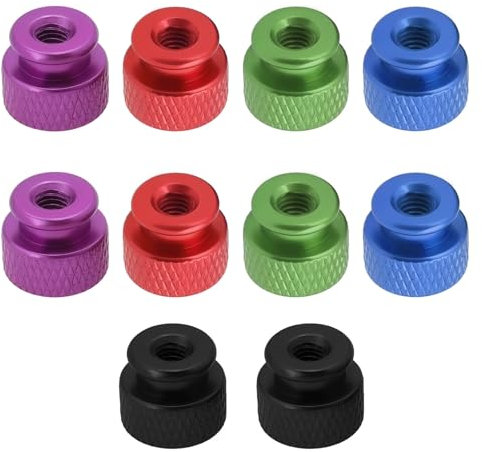 The Lord of the Tools Rändelmuttern, M5 x 0,8 mm, Aluminiumlegierung mit Kragen, hoher Kopf, Sackloch, gerändelte Daumenmuttern, 10 x 10 x 12,05 mm, für Computergehäuse, 10 Stück