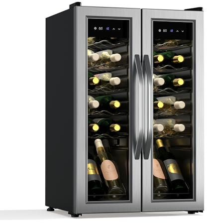 KLARSTEIN Vinamour nevera para vino 2 zonas - 24 botellas, 5-18°C, control táctil, iluminación LED, independiente, acero inoxidable doble puerta, nevera para vino