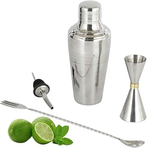 UHJKLA Coctelera Wheel-hy de 4 Piezas, Kit de Barman, Juego de Barra de Acero Inoxidable con latas de coctelera, medidor, Cuchara mezcladora de Bebidas alcoh