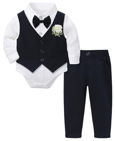 Yoolhamy Costume Bébé Garçon Gentleman Baptême Tenue Mariage Vêtements pour bebe Costume Enfant 0-18M Longues Bodysuit + Gilet + Nœud Papillon + Corsage + Pantalon