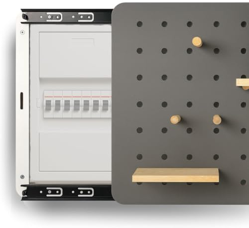 Generisch Pegboard Lochwand aus Holz mit Stauraumfach – Wandorganizer & Schlüsselbrett für Flur, Büro & Wohnzimmer – Stecktafel Wandaufbewahrung modern, 50 x 40 cm