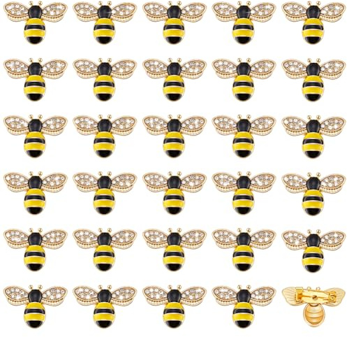 PH PandaHall 30 broches de abeja de diamantes de imitación dorados con cristales esmaltados para mujer, broches y pines para ropa, bolsos, sombreros, accesorios de decoración para fiestas