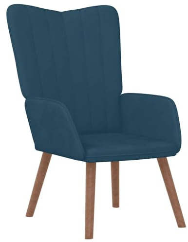 Roanoer Relaxsessel Blau Samt, Moderner Armlehnstuhl mit Vertikalnähten, Gepolsterter Polstersessel mit Massivholzbeinen und Stahlrahmen, Komfortabler Loungesessel für Wohnzimmer und Büro