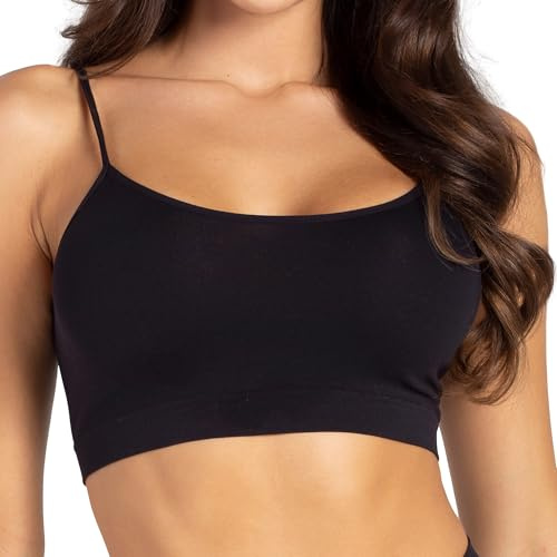 Gatta Sport Basic Top, Sujetador Deportivo con Tirantes Finos, Bonito, Suave, cómodo, Fitness, sin Costuras Laterales, Ajustado (Negro, L)