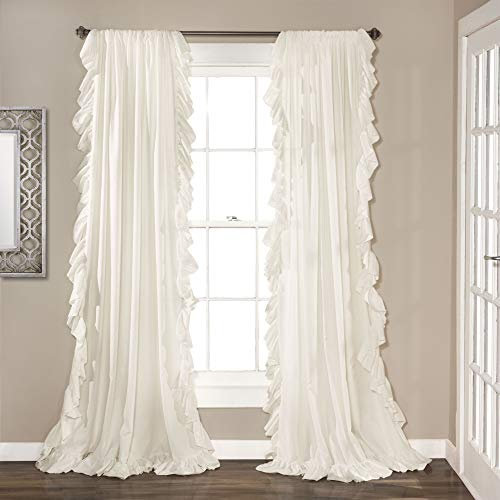 Lush Decor Reyna Ruffle Window Curtain Panel Set, Pair, 54 W x 84 L, White - Flowy Curtain Set - Romantic Ruffle Curtains for Bedroom, Living room, or Dining Room - Farmhouse & Cottage Home Decor