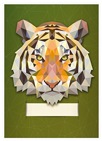 Kartenkaufrausch 4 Starke Raubkatzen DIN A4 Schulhefte, Schreibhefte mit polygonalem Tiger in grün Lineatur 20 (blanko Heft)