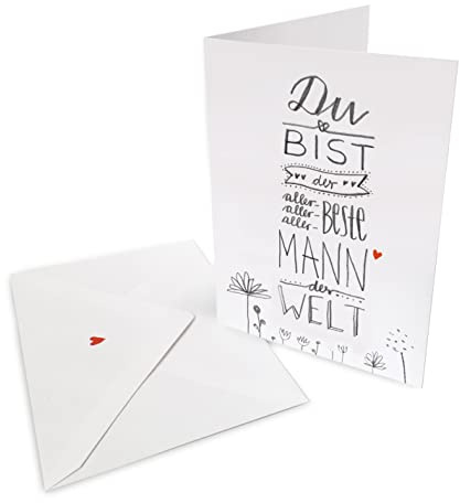 Valentinskarte - Glückwunschkarte für den besten Mann der Welt - Grußkarte oder Dankeschön Karte zu Valentinstag, Geburtstag, Klappkarte mit Leinenstruktur inkl. Umschlag
