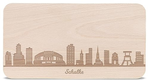 GRAVURZEILE Frühstücksbrettchen mit Gravur - Schalke Skyline - Geschenk für Schalke Stadtverliebte & Fans - ideal als Souvenir - 100% Buchenholz - strapazierfähig & pflegeleicht - 22,5 x 12,5 x 1cm