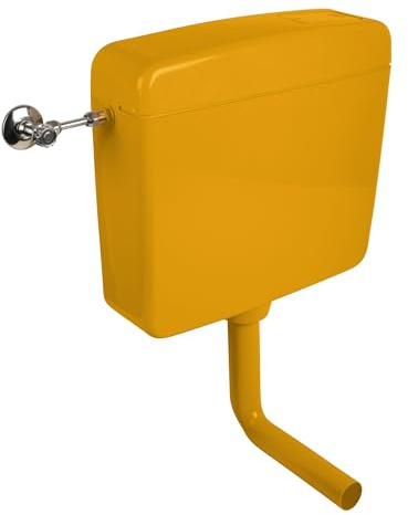 Calmwaters® Spülkasten Curry mit Spül-Stopp-Funktion, 6-9 Liter Spülmenge, Aufputzspülkasten WC schmal, flacher Spülkasten Elements, Aufputz-Montage, Start-Stopp-Taste, Curry-Gelb, 29HB2729