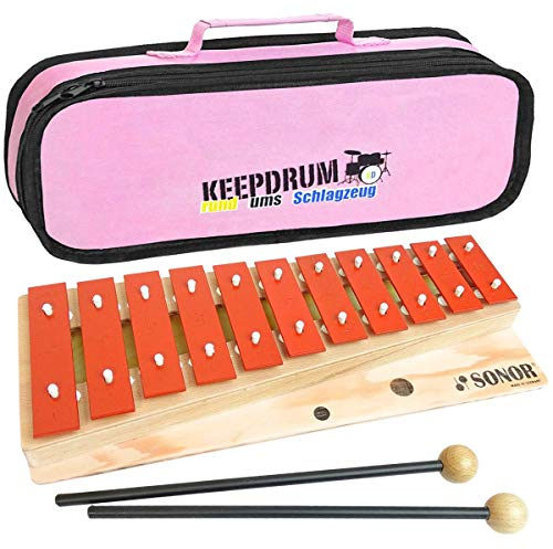 Sonor G10 Glockenspiel Xylophon 13 Töne, von c3 bis f4 + keepdrum Tasche Pink