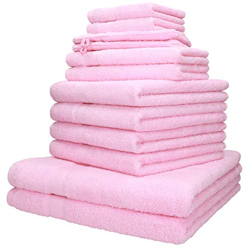 Betz Palermo Handtuch-Set 12-teilig – 100% Baumwolle – Oeko-TEX® Zertifiziert – extra saugfähig & weich – hohe Grammatur – Duschtücher, Handtücher, Gästetücher & Waschhandschuhe Farbe rosé