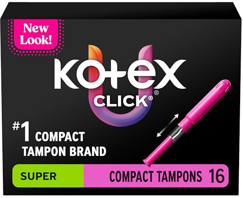 U by Kotex Click Compact Tampons, Super Absorbency, Unscented, 128 Count (8 Packs of 16) (Packaging May Vary)