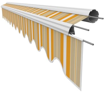 VANA Markisenstoff mit Volant für 4 x 3 m Markisen-Ersatzstoff Markisentuch Bespannung Markisenbespannung Sonnenschutz fertig genäht Maß Tuch 3,83 x 3 m Volant 3,83 x 0,21 m Design SPD062