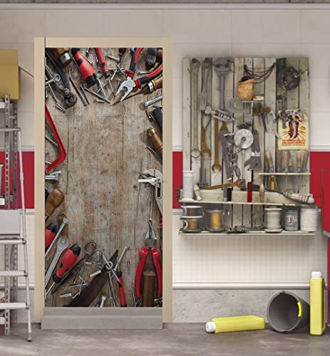 MyMaxxi Türtapete selbstklebend - Einteilige Türfolie 90x200 cm - Motiv: Werkzeuge Türklebefolie zum verschönern & bekleben der Tür - Türaufkleber aus Klebefolie