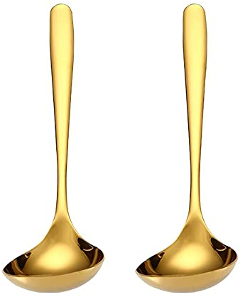 MBBITL 2-Pack Gold Soup Ladle 304 Stainless Steel Spoon Kitchen Serving Sauce Server