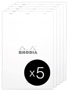 Rhodia 19601C - Packung mit 5 Notizblöcken geheftet No.19 A4+ 21x31,8cm 80 Blätter liniert mit Rand 80g, Weiß, 1 Pack