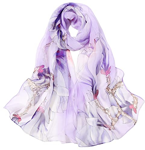 FARIYGATE Women's Scarves & Wraps Smooth Soft and Lightweight Georgette Chiffon Neck Scarf Retro Floral Hair Head Bandanas Neckerchief