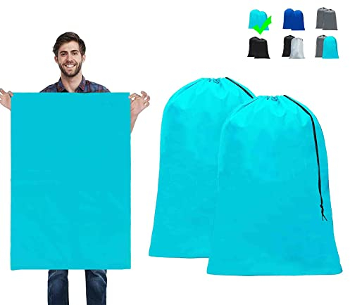 Dmjia® 2 Pezzi Grande Sacco Biancheria Sporca 60 x 90 cm, Pieghevole Sacco Portabiancheria Sporca, Grande Capacità 120L Sacchi Biancheria Sporca, Con Coulisse Sacco Panni Sporchi (Azzurro)