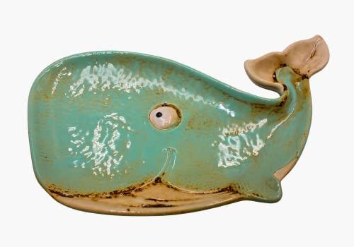 Dekohelden24 Assiette en céramique - Plat - En forme de baleine - Dimensions (L x l x H) : environ 24,5 x 14 x 2,5 cm - Beige et turquoise