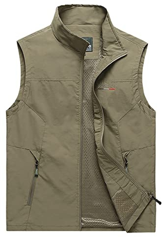 Btmpmcs Herr utomhus casual västar snabbtorkande fiskeväst lätt ärmlös jacka andningsbar fotografi väst camping jakt topp verktygsväst, B-khaki, XL