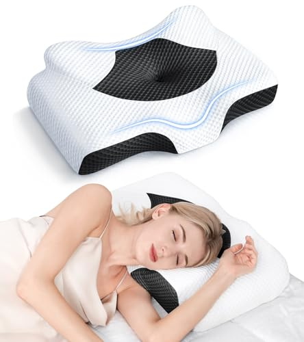 Osteo Almohada cervical para aliviar el dolor de cuello, diseño hueco, almohadas de espuma viscoelástica sin olor con funda de refrigeración, almohada ortopédica ajustable para dormir, apoyo para