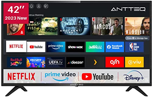 Antteq AV42F3 Smart TV 42 pollici (106 cm) Televisore con Prime Video, Youtube, Wifi, Triple-Tuner DVB-T2 / S2 / C