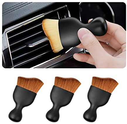 CGEAMDY 3 Pièces Brosse de Detail pour Voiture, Pinceaux Nettoyage Voiture, Brosses Poussière Auto avec Poils Doux, Voiture Détail Brosse pour Moteur, Tableau de Bord et Intérieur (Brun Foncé)