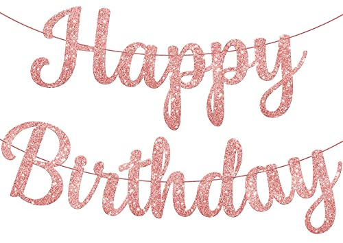 KatchOn, Glitzer Banner Happy Birthday Girlande Geburtstagsdeko – vorbespannt, 3M kein Selbermachen nötig | Roségoldene Happy Birthday Partydekorationen | Happy Birthday Schild für Mädchen | Roségold Happy Birthday Banner für Happy Birthday Dekorationen für Frauen und Mädchen | Rosa Geburtstag Party Dekorationen